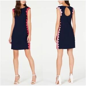 Trina Turk Whim Lace Trim Shift Dress Navy Blue Womens Medium